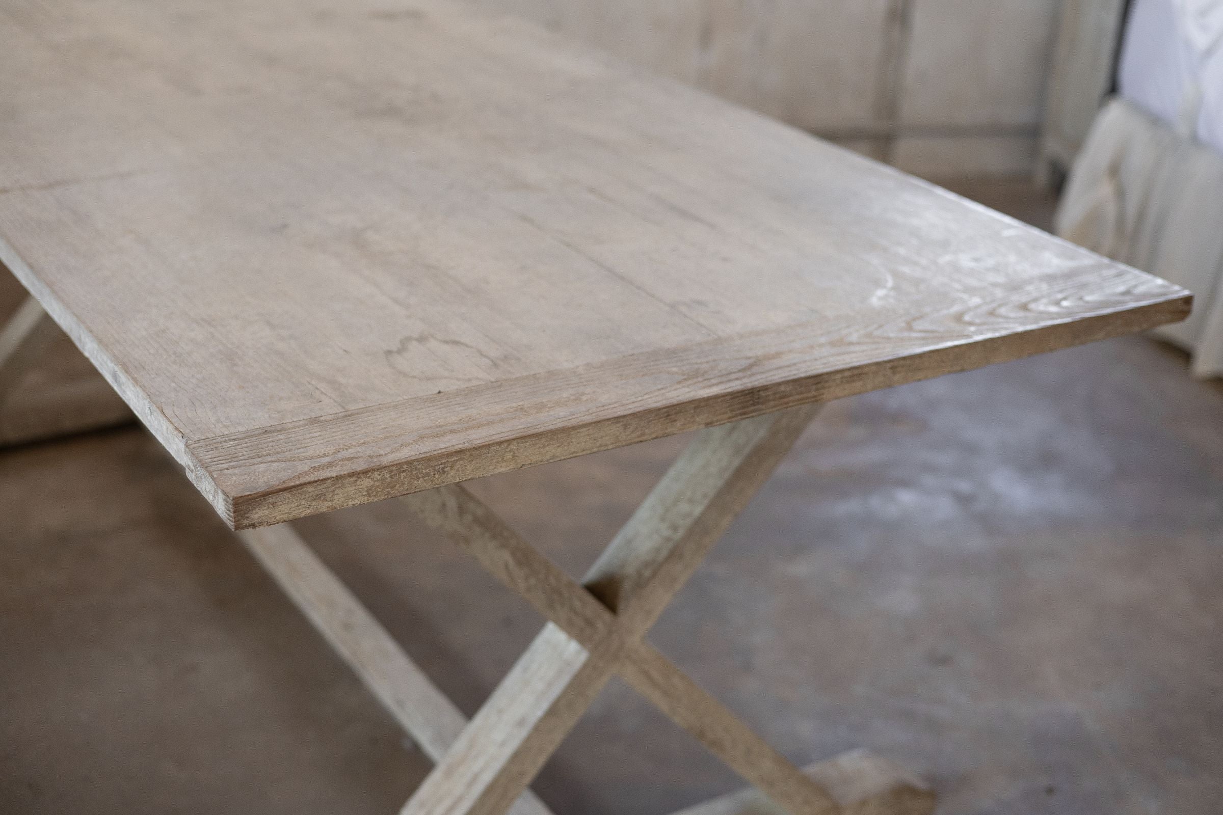 Wooden table with a rustic design in an indoor setting