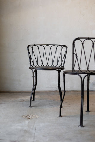 Pair of iron French bistro style dining chair. 