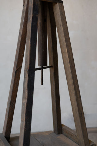 Legs of reclaimed wood sculpture stand.