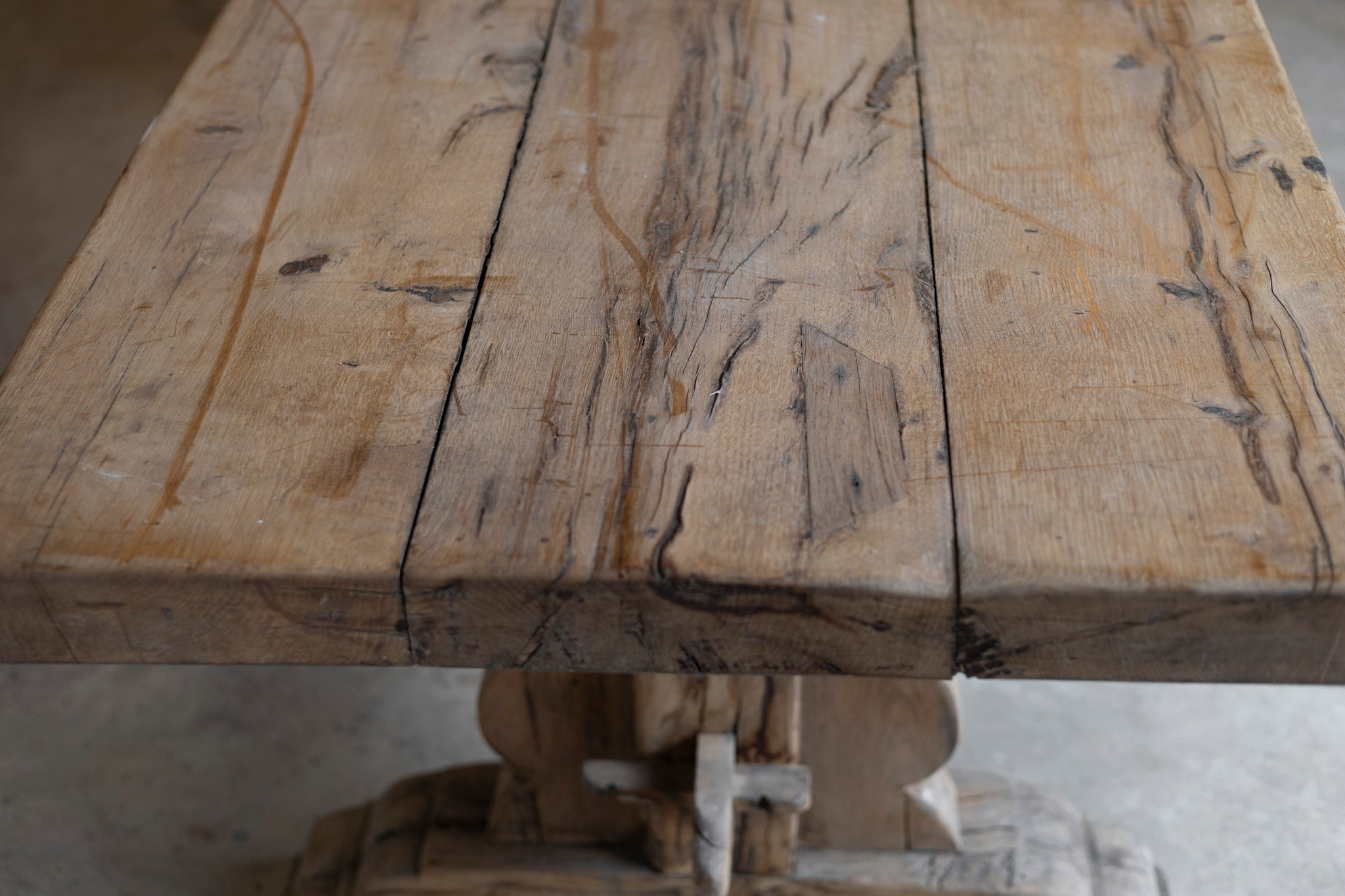 Wooden table with a rustic appearance
