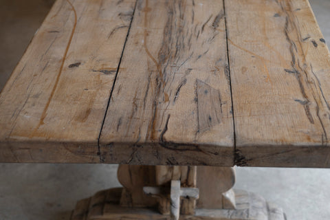 Wooden table with a rustic appearance